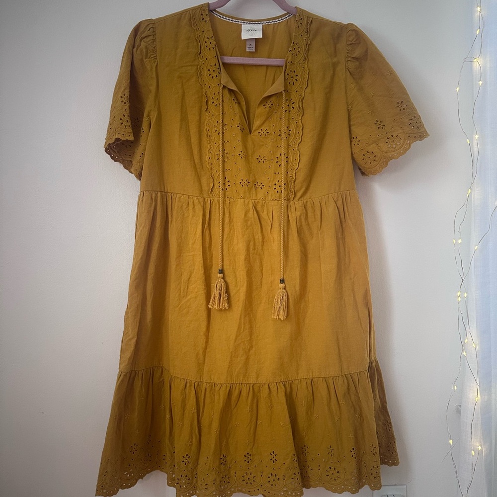 Knox Rose Mustard Yellow Sun Dress with Eyelet Details